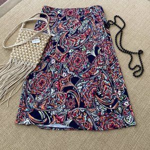 Willi Smith Colorful  Paisley Rose Print Midi Skirt Large